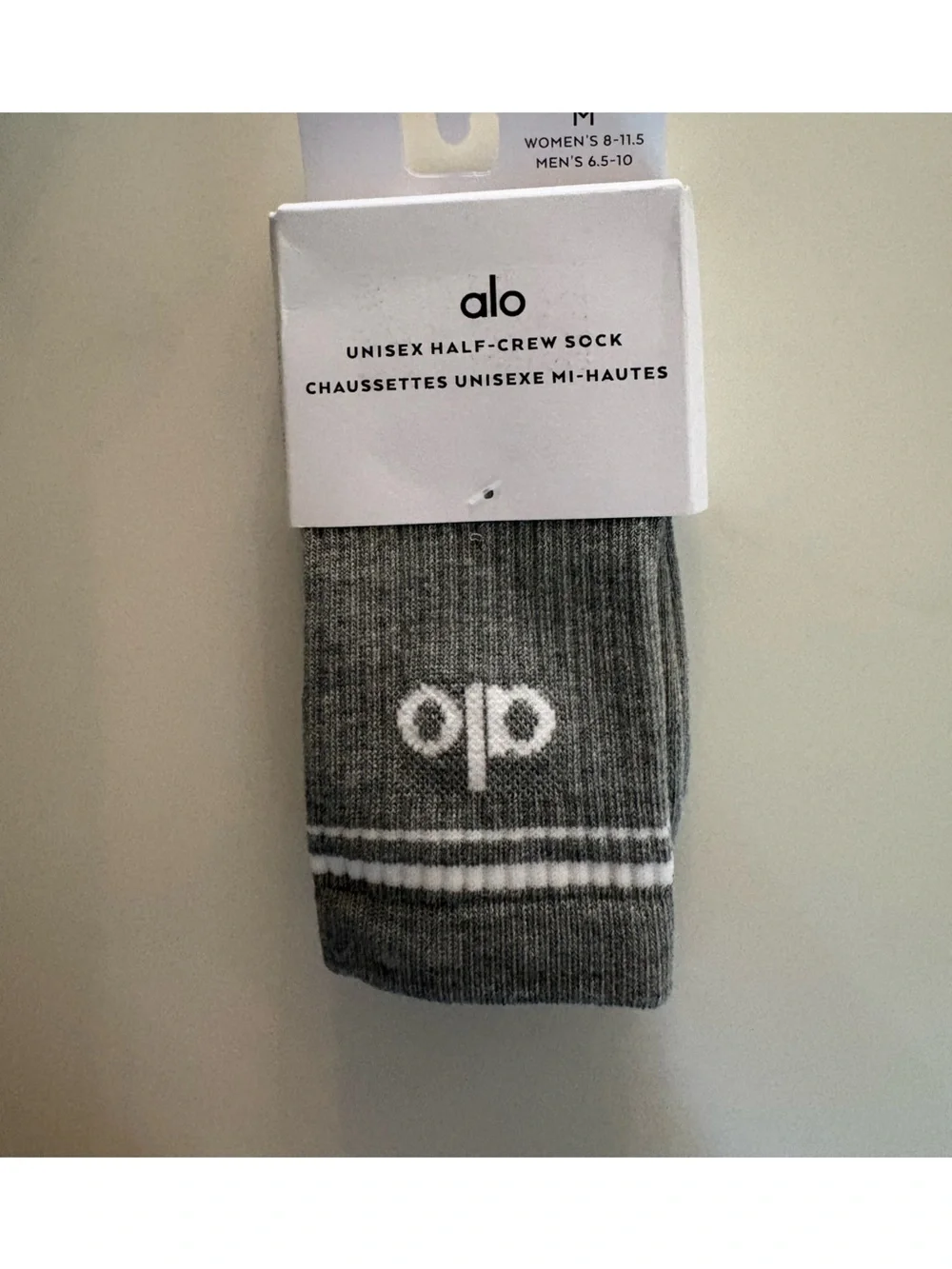 Alo Yoga Unisex Throwback Socks Athletic Heather Gray Size Medium